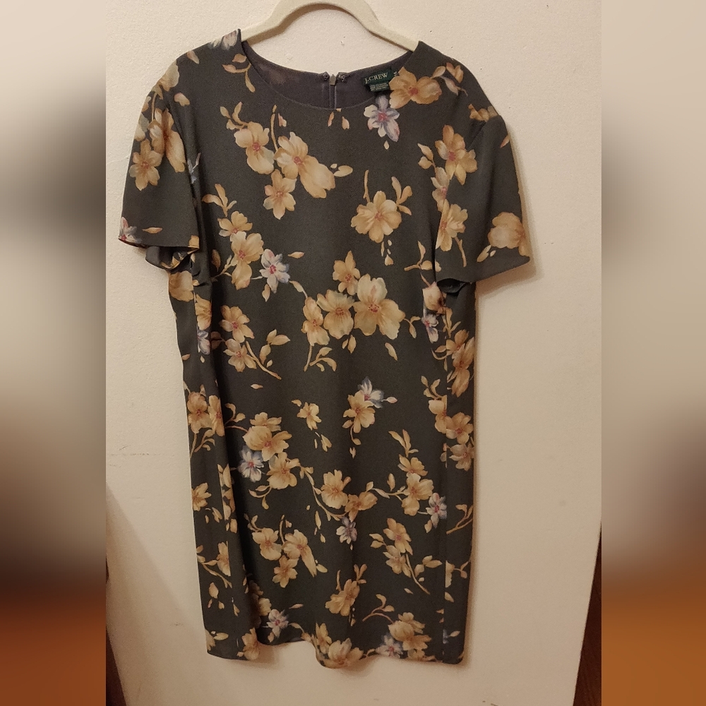 J Crew Grey/Taupe Floral Print Dress